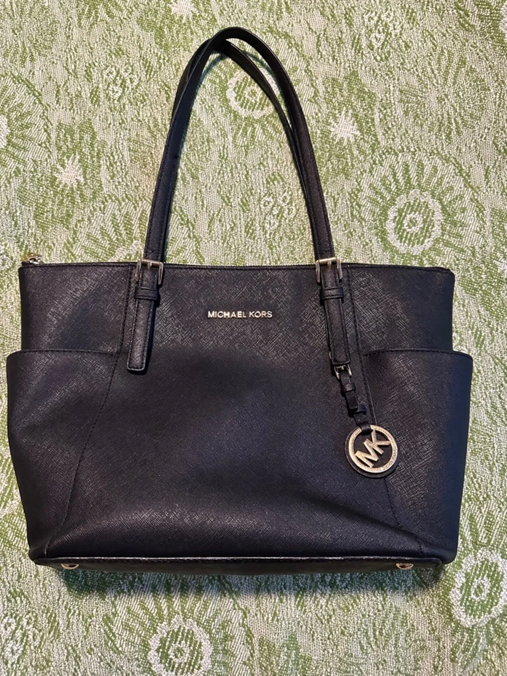 Michael Kors Black Saffiano Leather Tote with Logo Charm - Picture 1 of 10